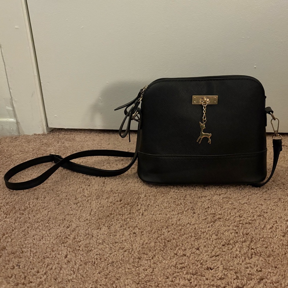 Black Crossbody Bag with Gold Accent